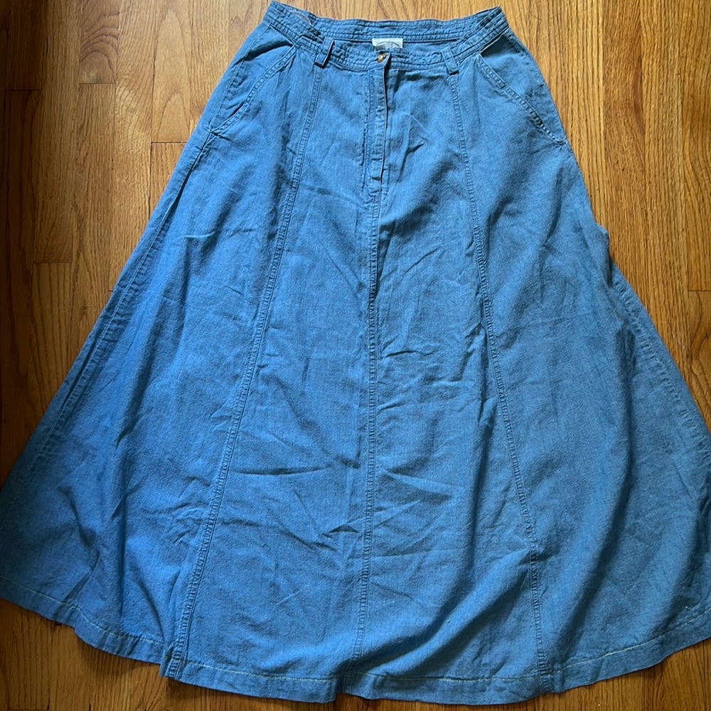 Vintage Laura Ashley lightweight chambray denim high waisted skirt